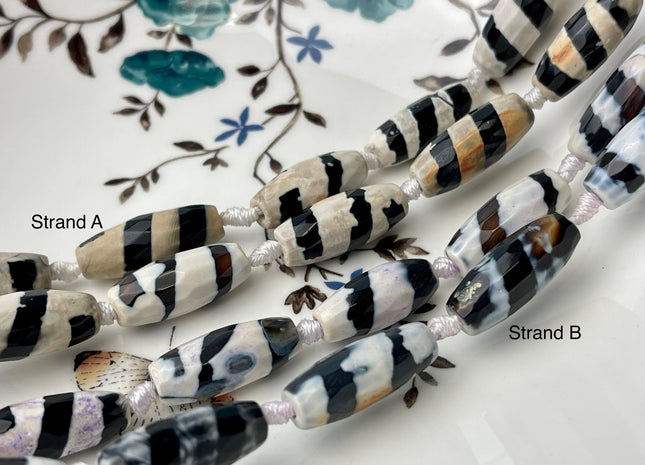 10x24 mm Long Barrel Shape Faceted Agate Gemstone Beads Genuine Zebra Stripes Black White Color Gemstones Loose Beads 15 Inches Strand #4282