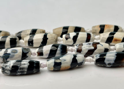 10x24 mm Long Barrel Shape Faceted Agate Gemstone Beads Genuine Zebra Stripes Black White Color Gemstones Loose Beads 15 Inches Strand #4282