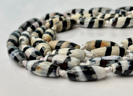 10x24 mm Long Barrel Shape Faceted Agate Gemstone Beads Genuine Zebra Stripes Black White Color Gemstones Loose Beads 15 Inches Strand #4282