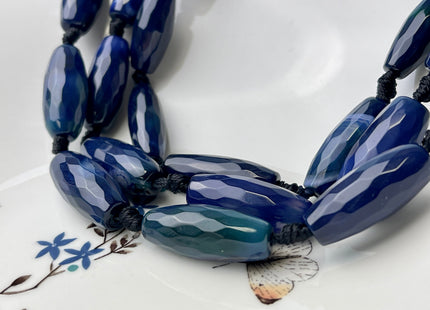10-12x30 mm Long Barrel Shape Faceted Agate Gemstone Beads Genuine Dark Blue Color Gemstones Loose Beads 16 Inches Strand #4266