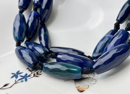 10-12x30 mm Long Barrel Shape Faceted Agate Gemstone Beads Genuine Dark Blue Color Gemstones Loose Beads 16 Inches Strand #4266