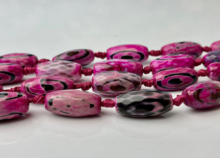 10-12x24 mm Long Barrel Shape Faceted Agate Gemstone Beads Genuine Pink and Black Color Gemstones Loose Beads 15 Inches Strand #4267