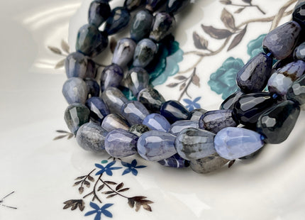 10x14 mm Large Teardrop Shape Faceted Agate Gemstone Beads Genuine Gray and Black Color Agate Gemstones Loose Beads 15 Inches Strand #4284