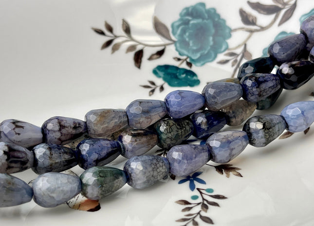 10x14 mm Large Teardrop Shape Faceted Agate Gemstone Beads Genuine Gray and Black Color Agate Gemstones Loose Beads 15 Inches Strand #4284