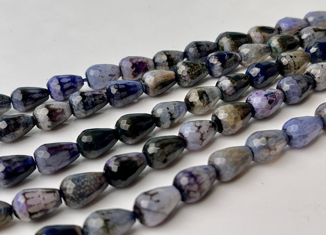 10x14 mm Large Teardrop Shape Faceted Agate Gemstone Beads Genuine Gray and Black Color Agate Gemstones Loose Beads 15 Inches Strand #4284