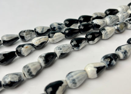10x14 mm Large Teardrop Shape Faceted Agate Gemstone Beads Genuine White and Black Color Agate Gemstones Loose Beads 15 Inches Strand #4262