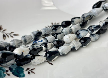 10x14 mm Large Teardrop Shape Faceted Agate Gemstone Beads Genuine White and Black Color Agate Gemstones Loose Beads 15 Inches Strand #4262