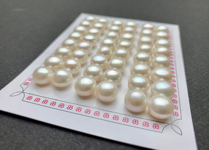 AAAA One Pair 7-12 mm Top Quality High Luster Round Button Half Drilled Freshwater Pearls Genuine Natural White Freshwater Pearls #1621