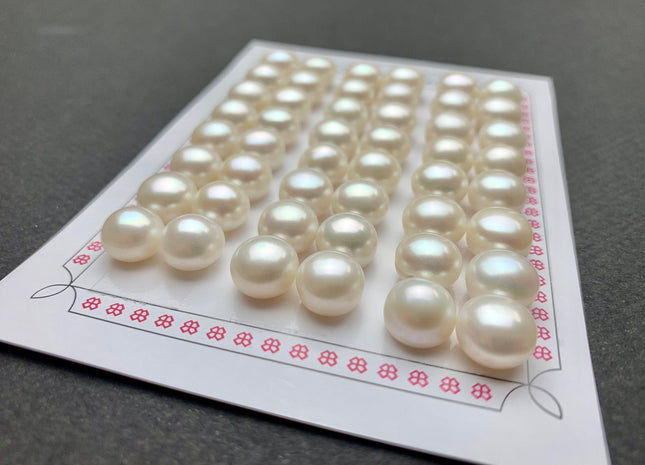 AAAA One Pair 7-12 mm Top Quality High Luster Round Button Half Drilled Freshwater Pearls Genuine Natural White Freshwater Pearls #1621
