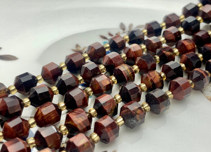 7x8mm Faceted Energy Prism Cut Mahogany Tiger Eye Gemstone Genuine Double Terminated Points Mahogany Tiger Eye Beads 39 Pieces #3655