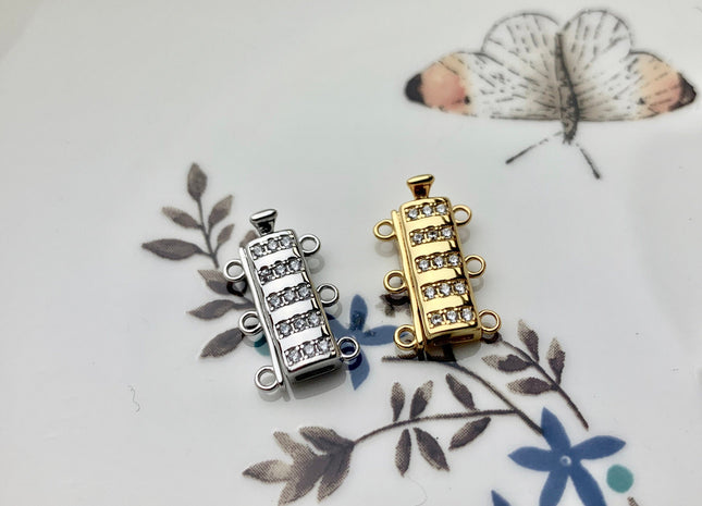 10x12 mm 925 Sterling Silver/Gold Bar Shape Clasp Genuine Sterling Silver Findings 925 Sterling Silver Multi Strands Clasps With CZ #10100