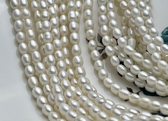 4x6mm or 4.5-5x7 mm Natural White Long Oval Rice Shape Genuine Freshwater Pearl Beads Natural Color High Luster Beads #P1784