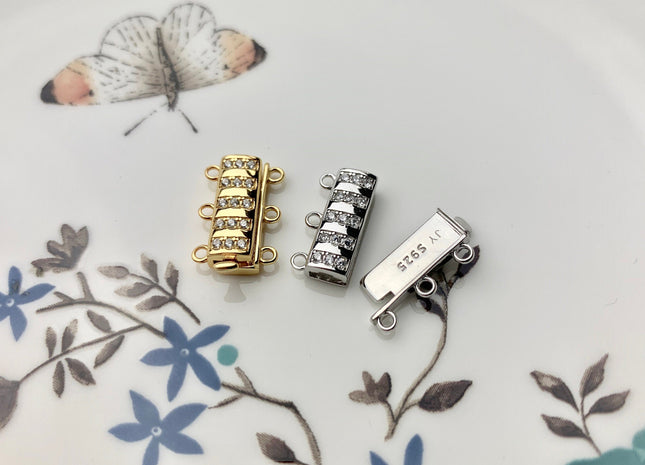 10x12 mm 925 Sterling Silver/Gold Bar Shape Clasp Genuine Sterling Silver Findings 925 Sterling Silver Multi Strands Clasps With CZ #10100