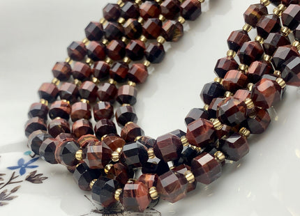 7x8mm Faceted Energy Prism Cut Mahogany Tiger Eye Gemstone Genuine Double Terminated Points Mahogany Tiger Eye Beads 39 Pieces #3655