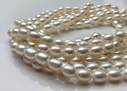 7.5-8x10-11 mm AAAA Natural White Rice Shape Freshwater Pearl Beads Genuine Rice/Oval High Quality Smooth Freshwater Pearl 38 Pieces #P1433