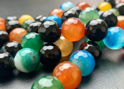 14mm 16mm Faceted Round Fire Agate Gemstone Beads Heat Treated Mixed Yellow Blue Green Black Carnelian Color 15.5 Inches Strand #2871