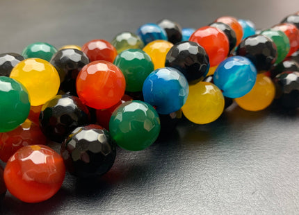 14mm 16mm Faceted Round Fire Agate Gemstone Beads Heat Treated Mixed Yellow Blue Green Black Carnelian Color 15.5 Inches Strand #2871