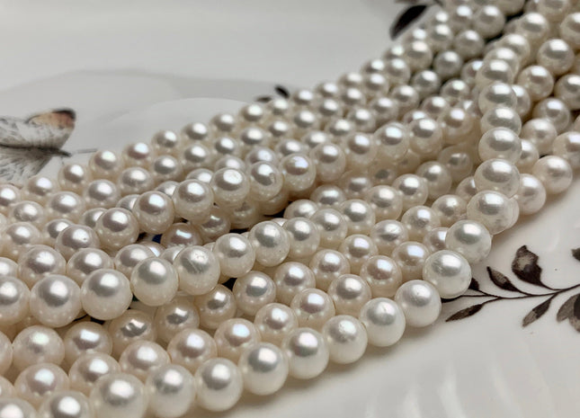 8mm AAA Large Hole Round Natural White Freshwater Pearl Beads Hole Size 1.0mm Or 1.2mm Genuine Top Quality High Luster Pearls 54 Beads #1066