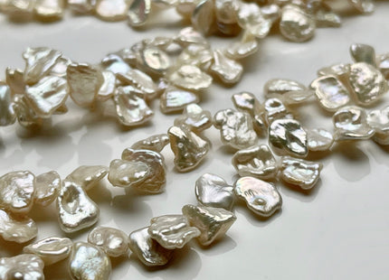 8-10 mm AAAA Rare Very Natural White Freshwater Flat Keshi Pearl Genuine Super High Luster Top Drilled Keshi Nugget Pearl 75 Pieces #P2004