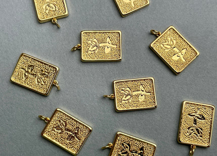 Flower Rectangular Charm for Necklace Jewelry Making, 18K Gold Filled Charm Pendant, Antique Spotted Flower Charms, One Piece #CR0011