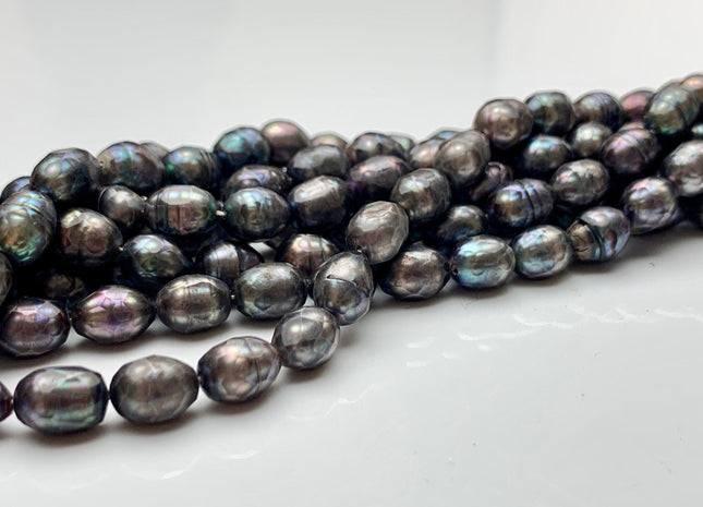 6x8 mm Gray Peacock Faceted Rice/Oval Freshwater Pearl Beads Limited Edition Genuine Faceted Rice Pearl Beads #396