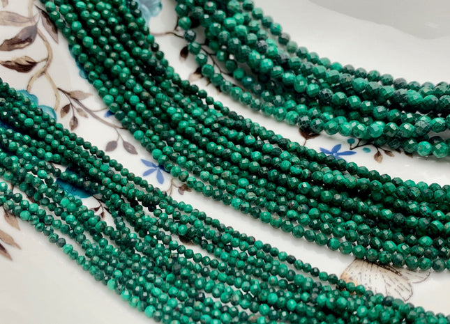 2.5 mm 3 mm 4 mm AAA Natural Color Faceted Round Malachite Gemstone Beads Top Quality Micro Faceted Malachite Gemstone Loose Beads # 2996