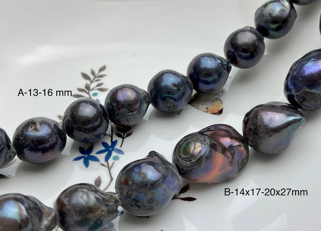 15x25 mm C Grade Large Hole Dark Peacock Baroque Pearl 2.2 mm Hole Rare Jumbo Baroque Peacock Freshwater Pearl Beads #1145