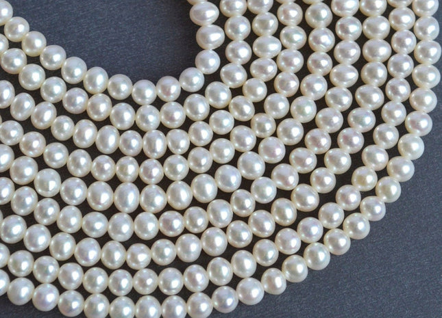 4 mm AAA Natural White Potato Freshwater Pearl Beads, White Potato Genuine Cultured Pearl Beads, Wedding / Bridal Pearls #68