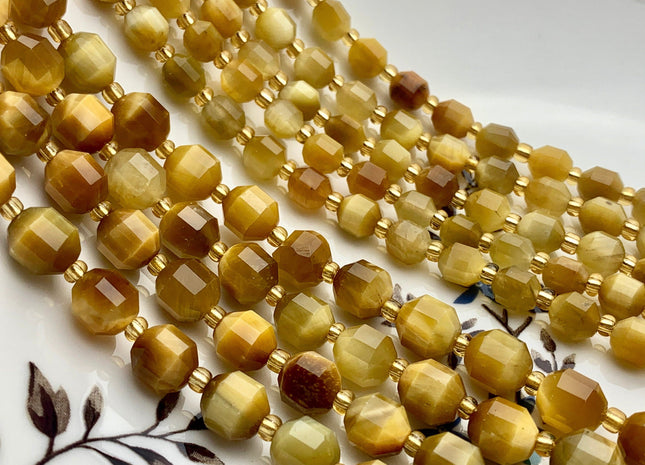 5x6mm 7x8mm AAA Faceted Energy Prism Cut Golden Tiger Eye Gemstone Genuine Double Terminated Points Natural Shiny Gold Tiger Eye Beads #3633