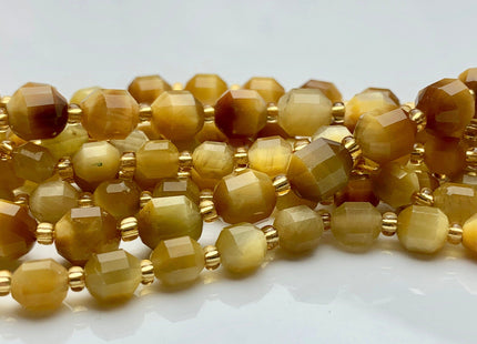 5x6mm 7x8mm AAA Faceted Energy Prism Cut Golden Tiger Eye Gemstone Genuine Double Terminated Points Natural Shiny Gold Tiger Eye Beads #3633