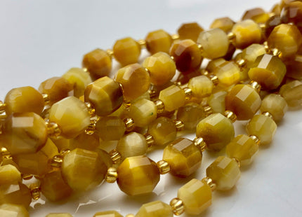 5x6mm 7x8mm AAA Faceted Energy Prism Cut Golden Tiger Eye Gemstone Genuine Double Terminated Points Natural Shiny Gold Tiger Eye Beads #3633