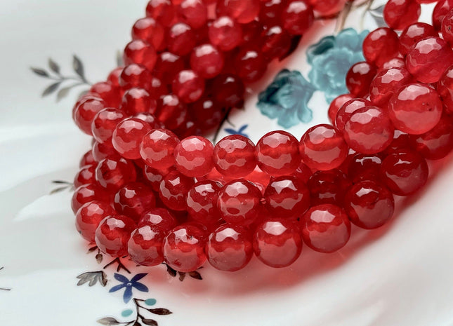 10mm Faceted Round Fire Agate Gemstone Beads Heat Treated Orange Red Carnelian Color Genuine Natural Agate 15.5 Inches Strand 38Pieces #3692