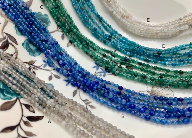 WHOLESALE 3 mm Faceted Round Agate Gemstone Beads Genuine Mixed White Gray Green Aqua Blue Color Agate Loose Beads 15 Inches #3228