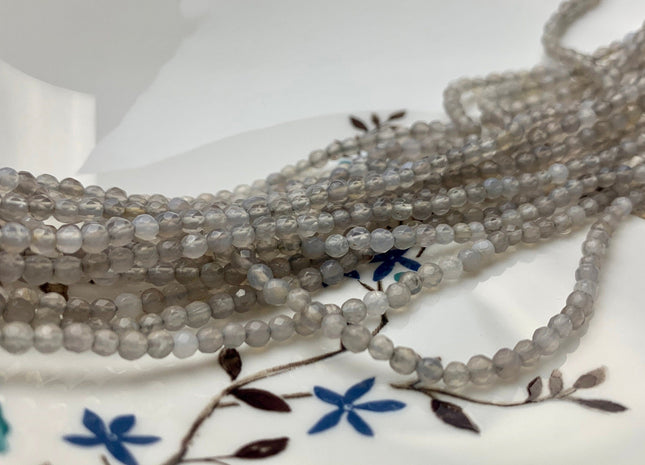 WHOLESALE 3 mm Faceted Round Agate Gemstone Beads Genuine Mixed White Gray Green Aqua Blue Color Agate Loose Beads 15 Inches #3228