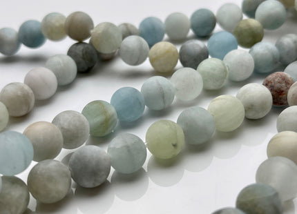 10 mm Large Hole Half Strand Matte Finished Round Natural Aquamarine Gemstones Natural Multi Blue Color Aquamarine Gemstone Beads #4023