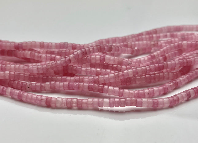 2x4mm Natural Pink Color Jade Heishi Rondelle Shape Genuine Pink Jade Discs Gemstone Loose Beads 15.5 Inches Strand #3830