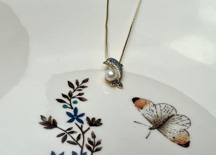 6 mm AAAAA Natural White Round Edison Genuine Freshwater Pearl Pendant 925 Sterling Silver/Gold Filled Blue Dolphin DIY Jewelry #10280-B