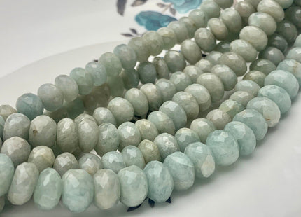 7mm 8mm 9mm 10mm 100% All Natural Faceted Rondelle Aquamarine Gemstone Beads Genuine Blue Green Color Aquamarine 8 Inches Strand #3752
