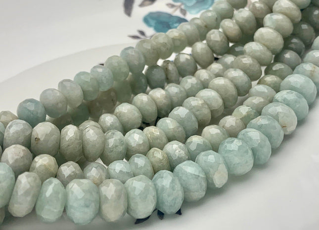 7mm 8mm 9mm 10mm 100% All Natural Faceted Rondelle Aquamarine Gemstone Beads Genuine Blue Green Color Aquamarine 8 Inches Strand #3752