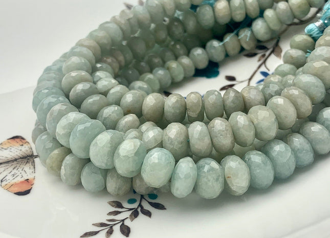 7mm 8mm 9mm 10mm 100% All Natural Faceted Rondelle Aquamarine Gemstone Beads Genuine Blue Green Color Aquamarine 8 Inches Strand #3752