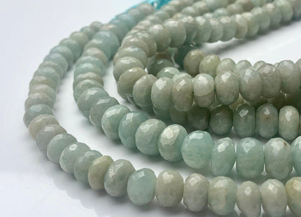 7mm 8mm 9mm 10mm 100% All Natural Faceted Rondelle Aquamarine Gemstone Beads Genuine Blue Green Color Aquamarine 8 Inches Strand #3752