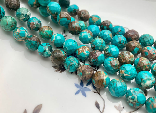 3mm 4mm 6mm 8mm 10mm Faceted Round Turquoise Beads Blue And Brown Color Gemstone 15.5 Inches Strand #2649