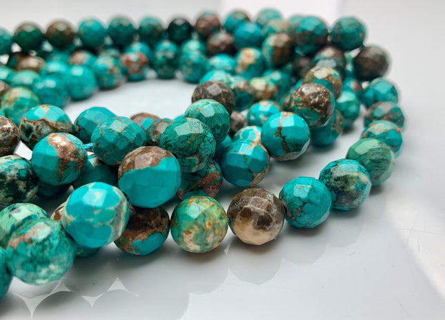 3mm 4mm 6mm 8mm 10mm Faceted Round Turquoise Beads Blue And Brown Color Gemstone 15.5 Inches Strand #2649