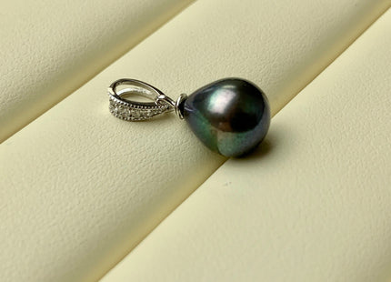 One Piece 925 Sterling Silver/Gold Pendant Setting Findings For Half Drilled Pearls Simple Design W/CZ Sterling Silver Pendant #10352