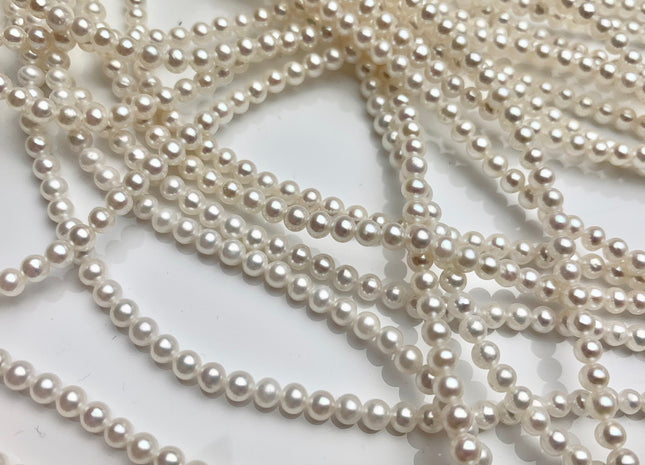 3.5-4 mm AAAAA Natural White Round Freshwater Akoya Quality Pearl Beads Genuine Natural White Very High Luster Round Pearl 113 Beads #P1176
