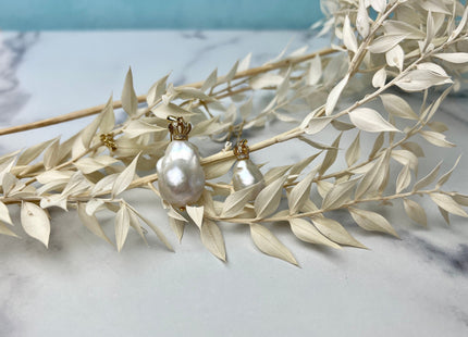 One-Of-A-Kind 13-18mm AAA Very Rare Natural White Genuine Baroque Pearl Pendant Gold Filled Crown Shape Design #1929-C