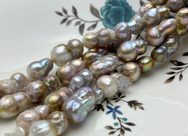 9-13x18-22 mm AA Half Strand Large Hole Baroque Peanut Pearls Natural Seaweed Pink Color Double Beads Baroque Pearls Peanut Pearls #P2215