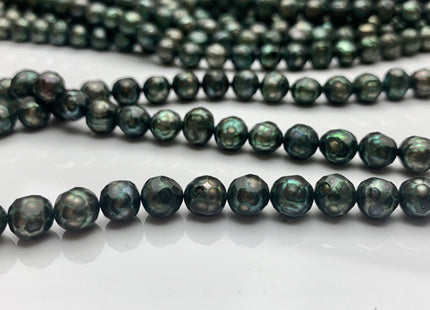 8-8.5 mm Rare Faceted Potato/Semi Round Freshwater Pearl Beads Olive Green, Limited Edition Genuine Faceted Cultured Pearls #354