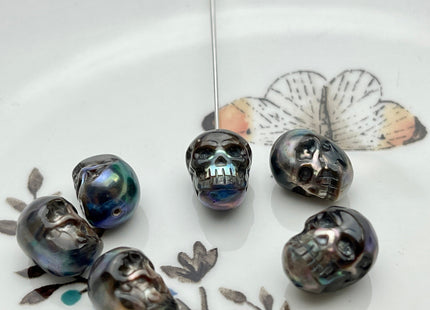 One Piece 10x11-13mm Hand Carved Skull Freshwater Pearl Genuine Peacock Black Color Top Half Drilled Pearl For DIY Earring Pendant #P1836