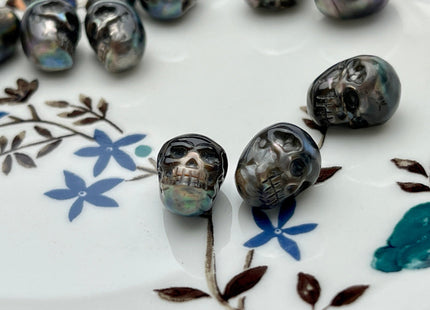 One Piece 10x11-13mm Hand Carved Skull Freshwater Pearl Genuine Peacock Black Color Top Half Drilled Pearl For DIY Earring Pendant #P1836